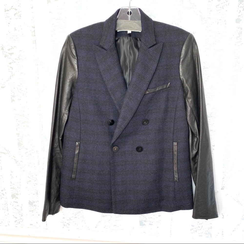 Veronica Beard Wool Leather Double Breasted Blazer - Picture 5 of 8